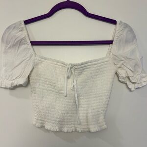 Wilfred White Smocked Puff Sleeve Top